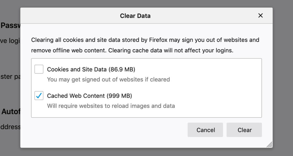 Clear your Firefox browser cache step 2