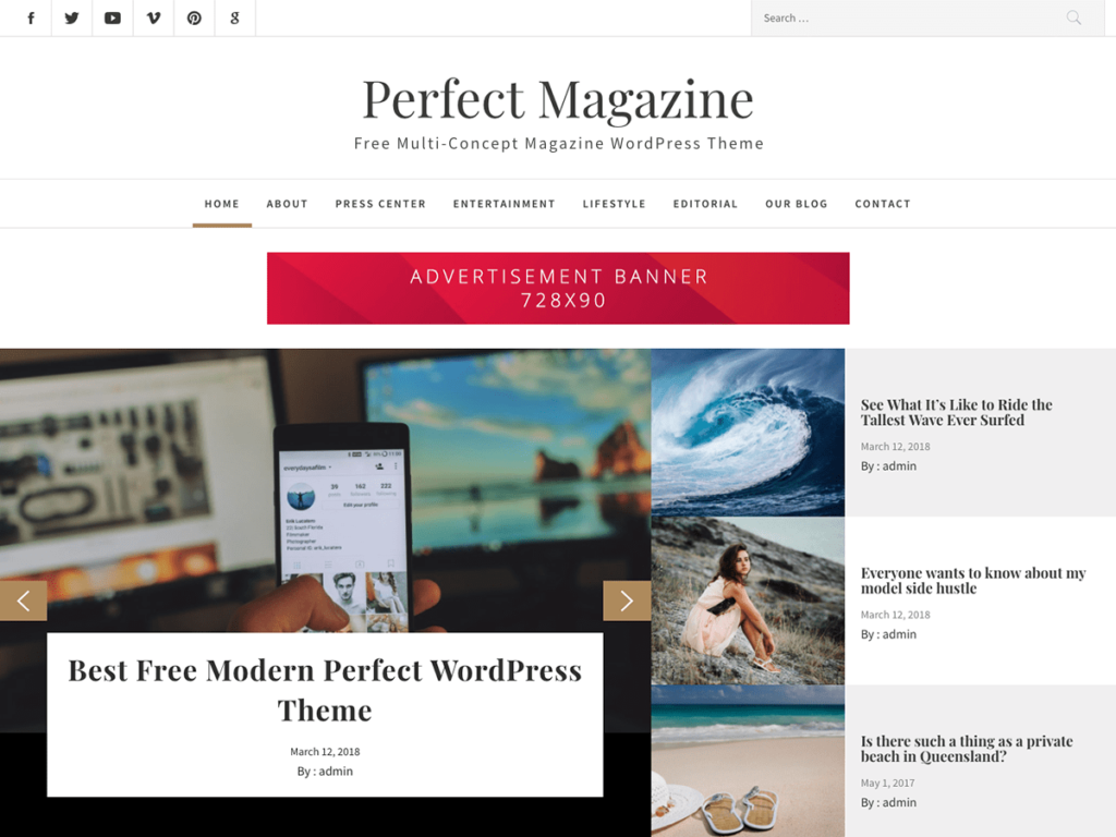 Perfect Magazine is a stylish WordPress free magazine theme